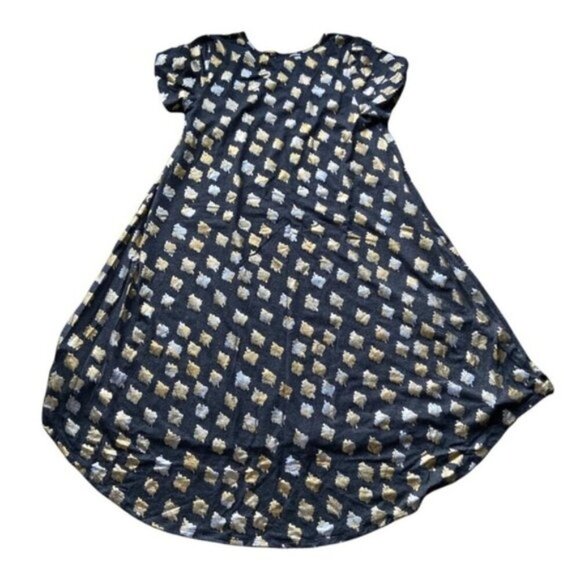 Lularoa small metallic Carly dress gray and metallic gold - Picture 3 of 9